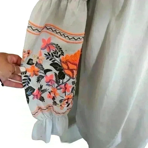 Free People Womens Blue Fleur Du Jour Embroidered Dress Off Shoulder Boho Sz S - Picture 6 of 14